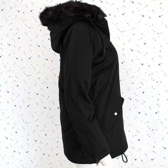 Water Resistant Faux Fur Hooded Jacket Black - Picture 5 of 10